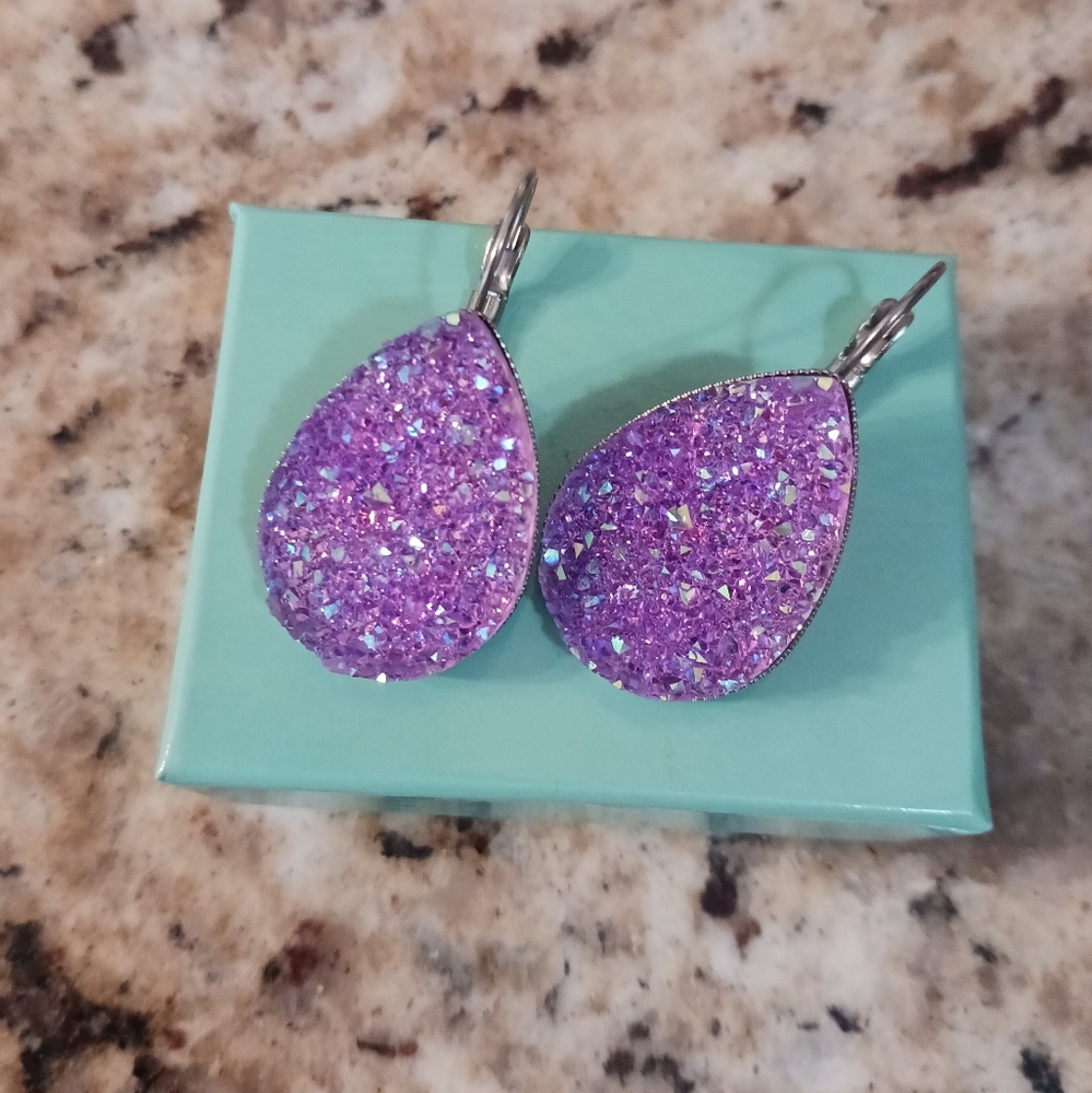 5 For $25.00- NWOT- Handmade Large Light Purple Druzy Earrings